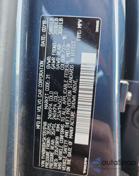 2019 Volvo Xc60 T8 Momentum из США, поврежденный, VIN YV4BR0DK5K1351748